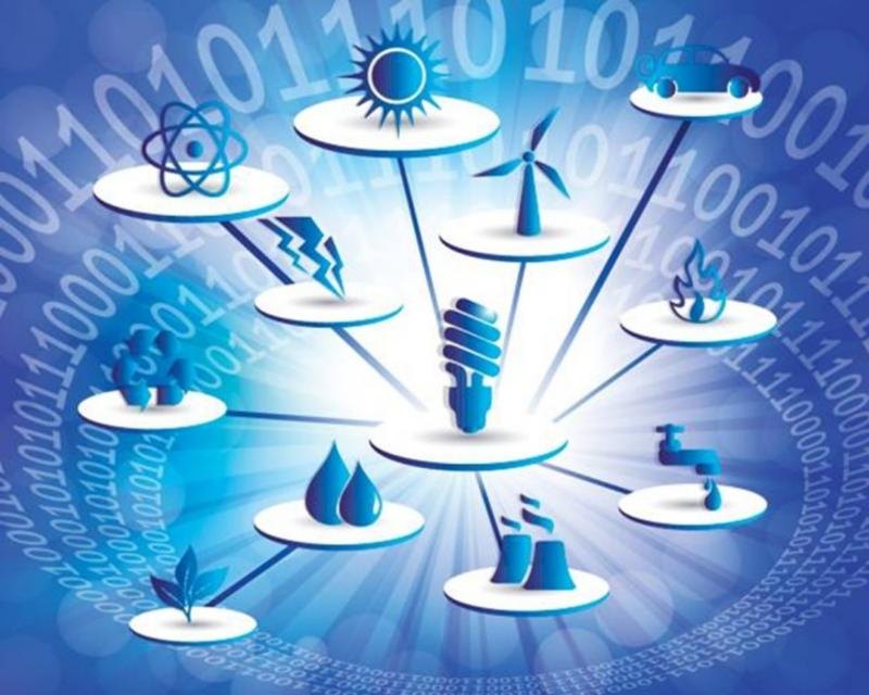 Illustration of energy sources connected to a central point